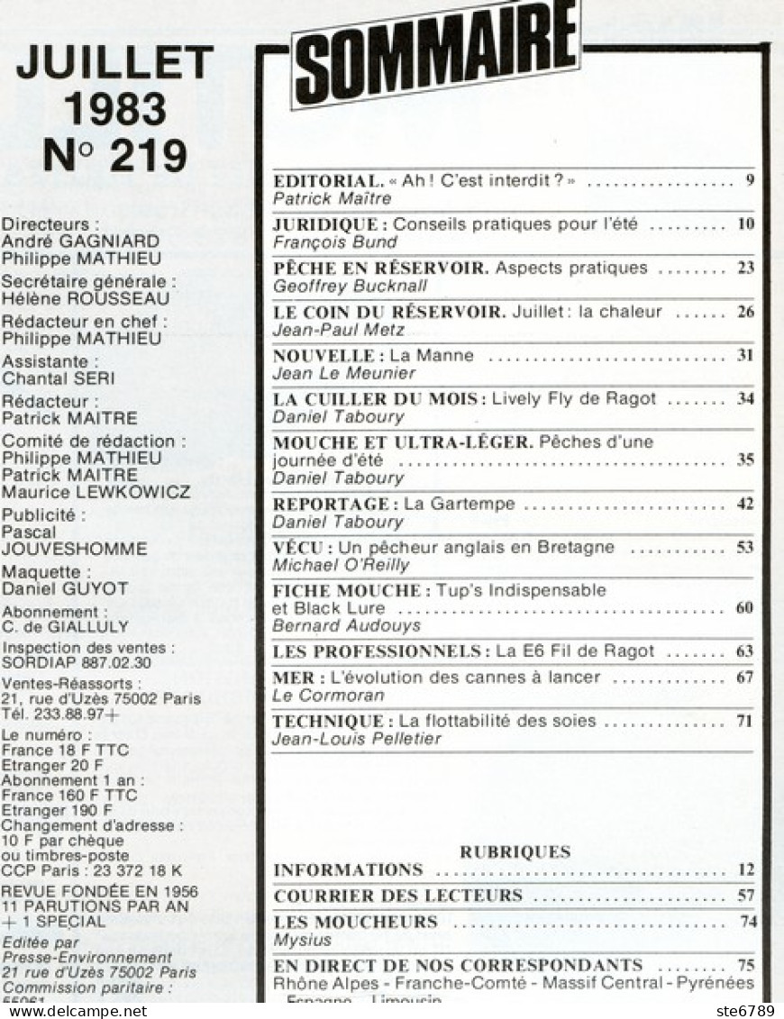 PLAISIRS DE LA PECHE N° 219 De 1983 La Gartempe Saumons  , Techniques D'été - Caza & Pezca