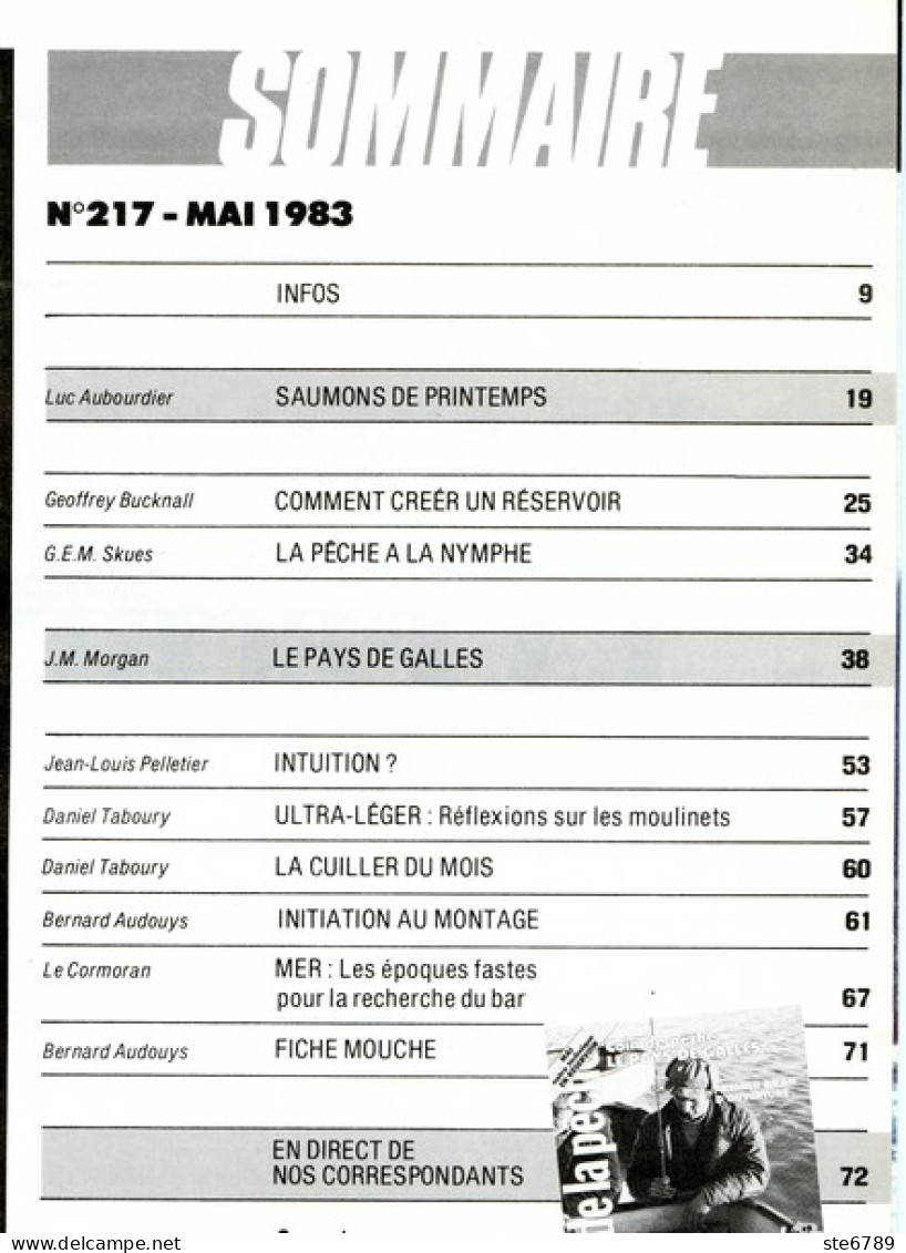 PLAISIRS DE LA PECHE N° 217 De 1983 Pays De Galles , Saumon Printemps , Nymphe De Skues - Hunting & Fishing