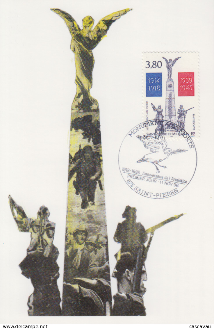 Carte  Maximum  1er  Jour   SAINT  PIERRE  Et   MIQUELON    Monument   Aux   Morts    1998 - Cartes-maximum