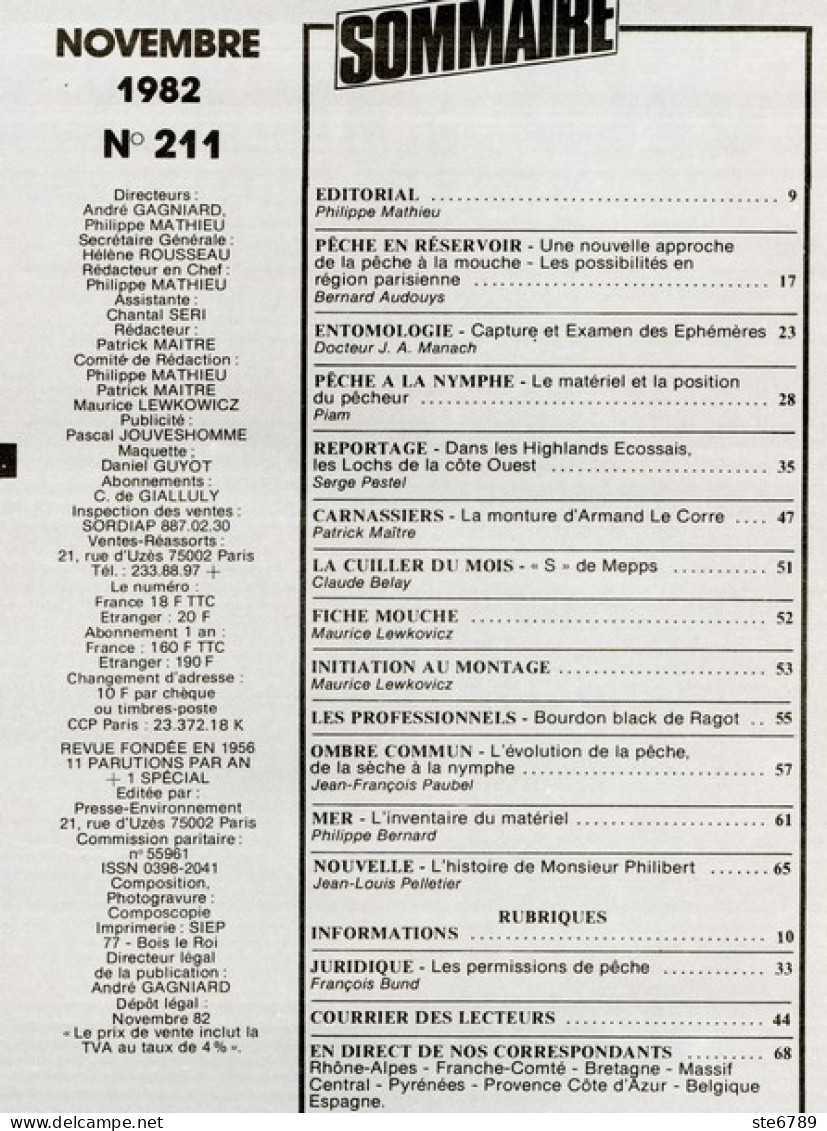 PLAISIRS DE LA PECHE N° 211 De 1982  Lochs D'Ecosse ,  Carnassiers Monture Corre , Evolution Peche Ombre - Fischen + Jagen