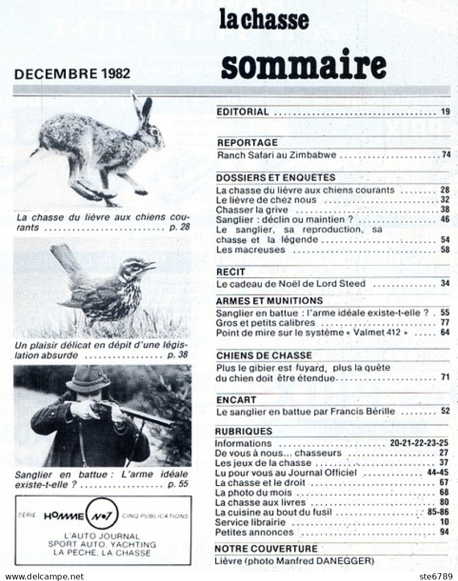 La Revue Nationale De LA CHASSE N° 423 Décembre 1982 Lievre , La Grive , Le Sanglier , - Caza & Pezca