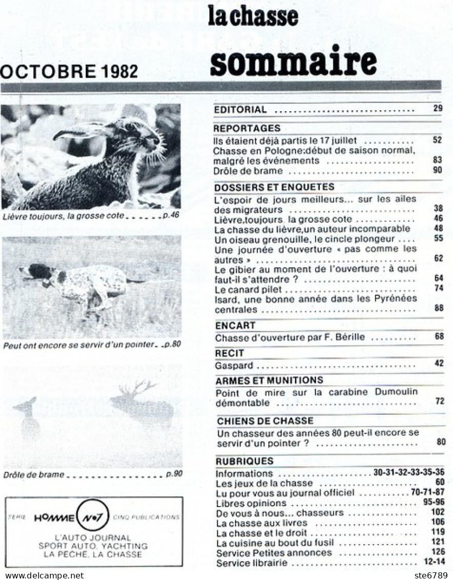 La Revue Nationale De LA CHASSE N° 421 Octobre 1982 Lièvre , Cincle Plongeur , Isard , Canard Pilet - Fischen + Jagen