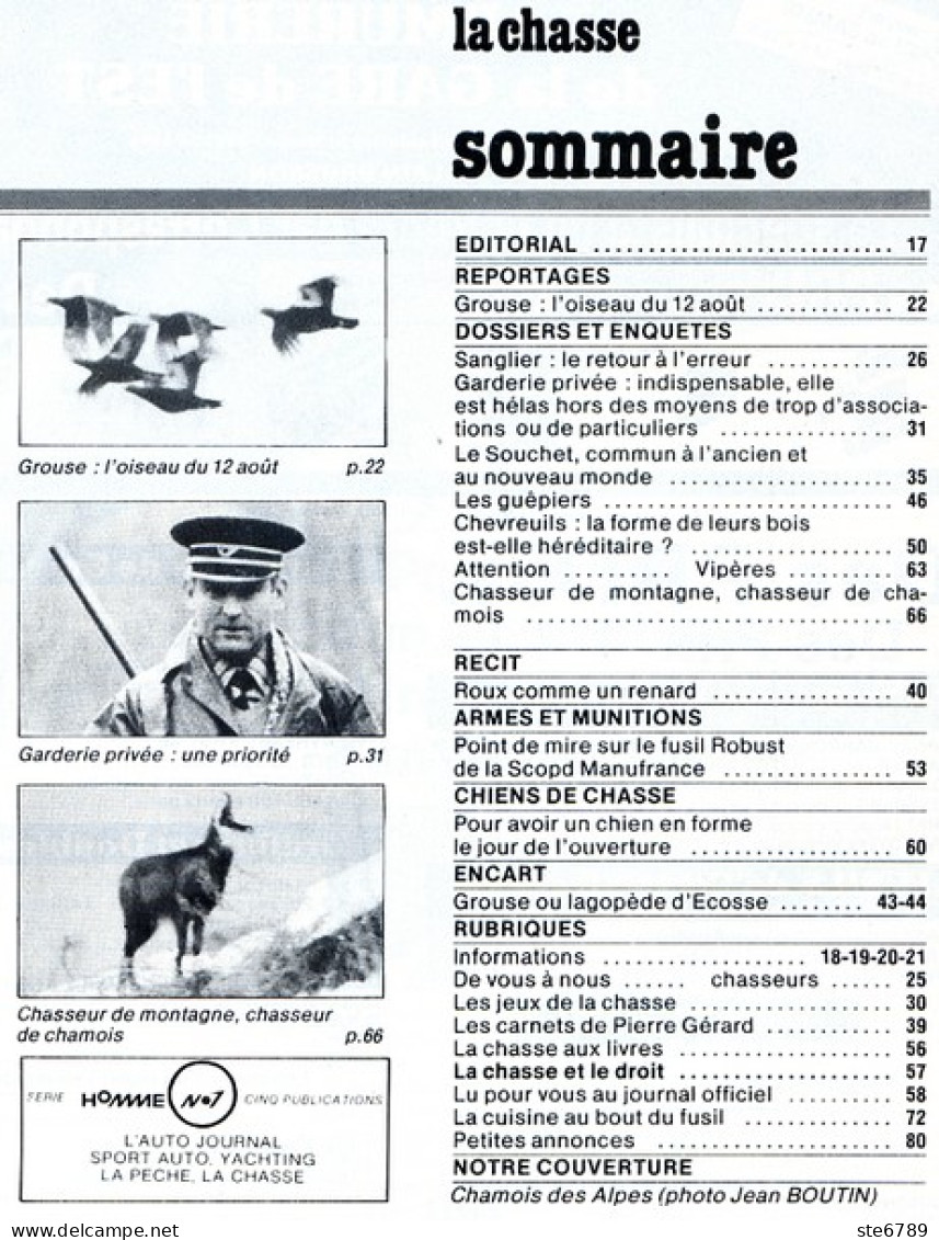La Revue Nationale De LA CHASSE N° 419 Aout 1982 Sanglier Chevreuil , Chasseur De Chamois - Jagen En Vissen
