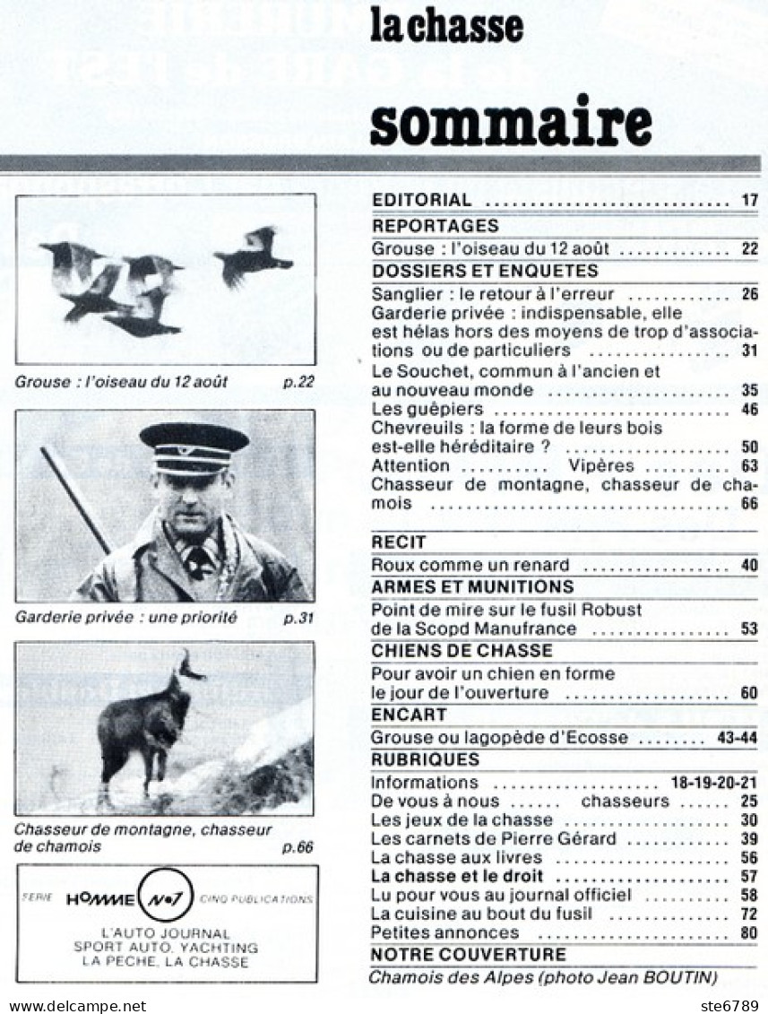 La Revue Nationale De LA CHASSE N° 419 Aout 1982 Sanglier Chevreuil , Chasseur De Chamois - Chasse & Pêche