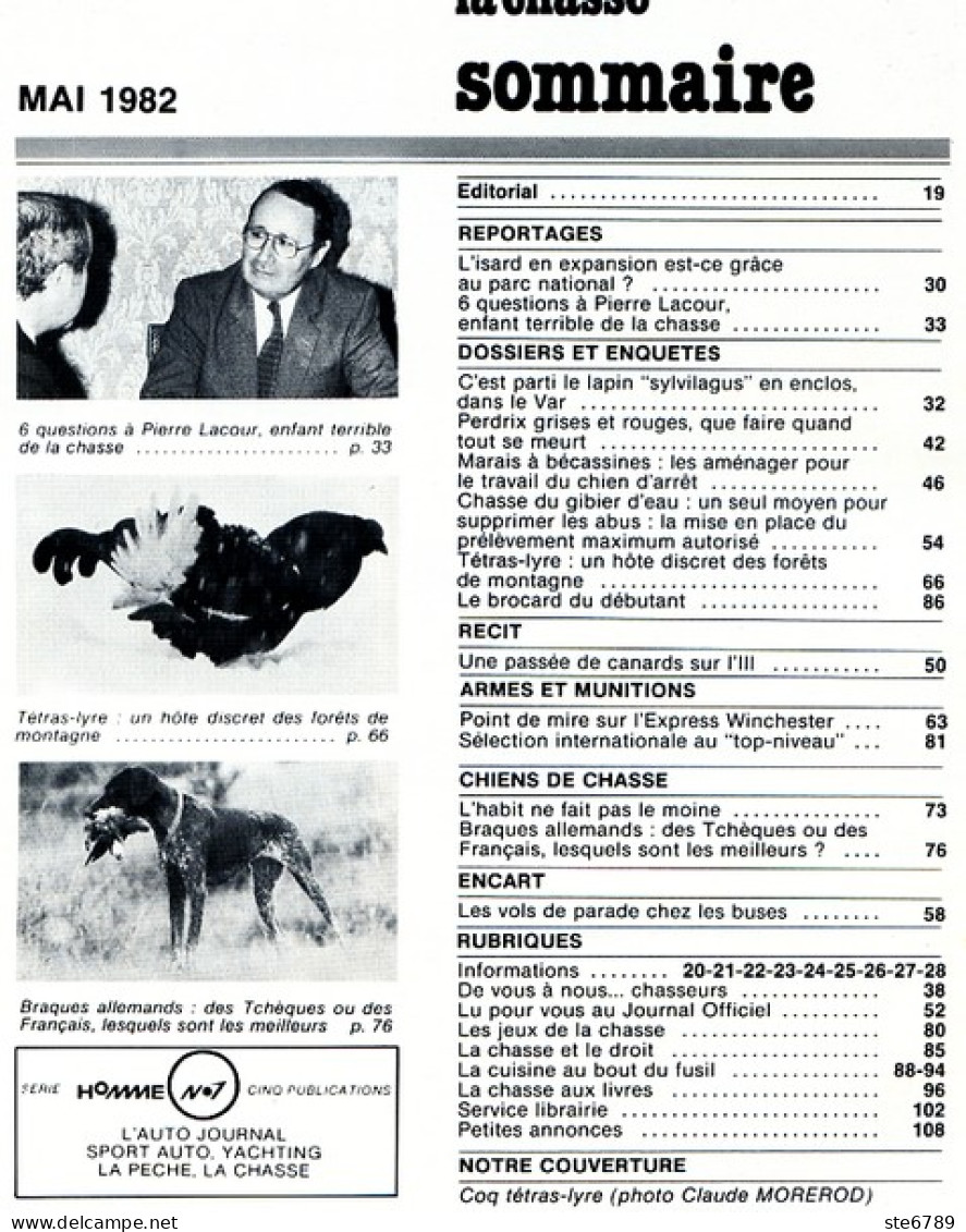 La Revue Nationale De LA CHASSE N° 416 Mai 1982 Le Tétras Lyre , Perdrix - Fischen + Jagen