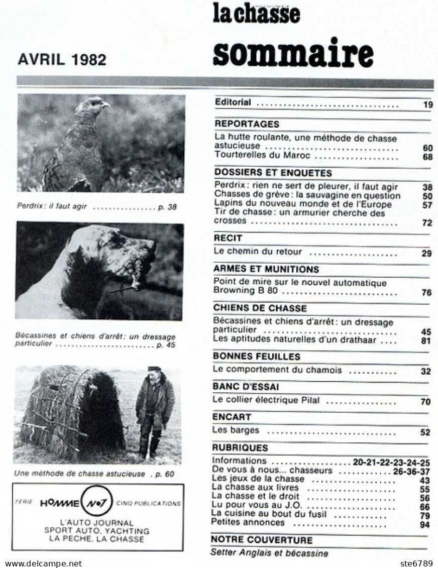 La Revue Nationale De LA CHASSE N° 415 Avril 1982 Tourterelles Du Maroc , Perdrix , Bécassines , Lapins - Fischen + Jagen