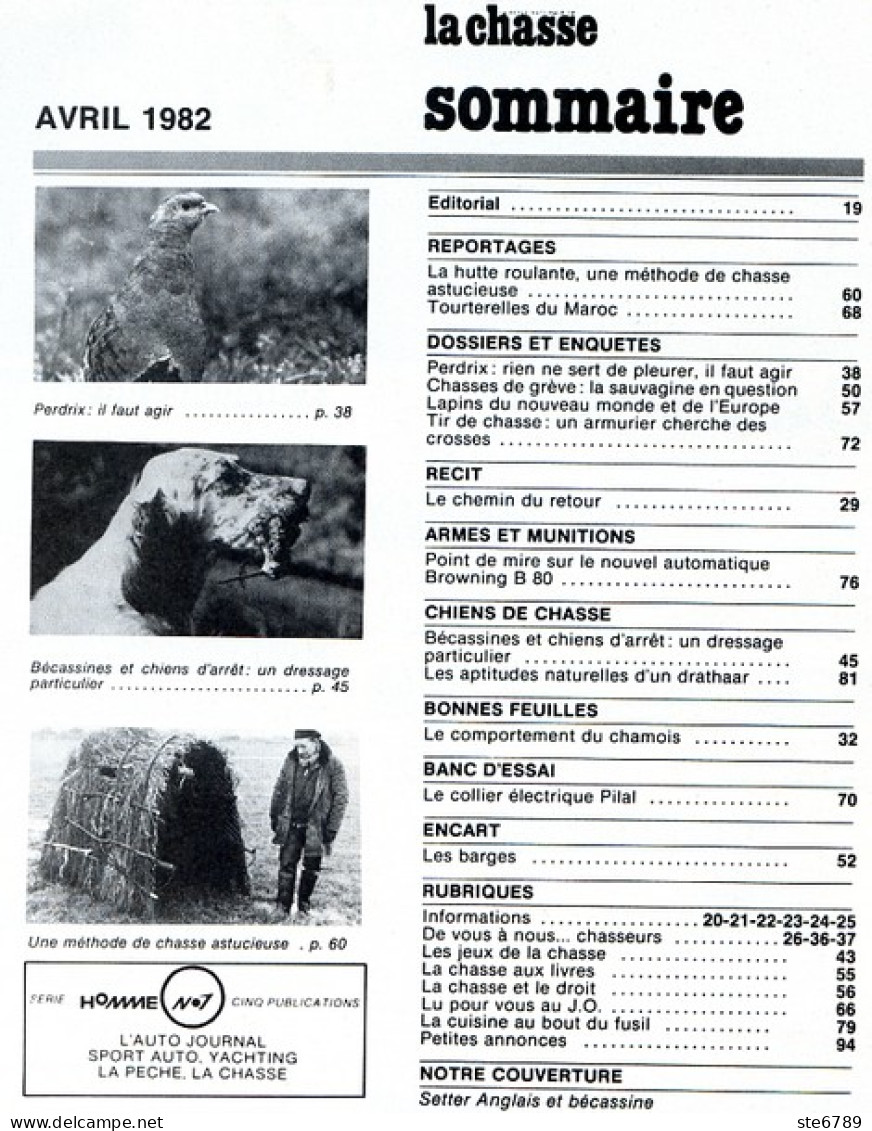 La Revue Nationale De LA CHASSE N° 415 Avril 1982 Tourterelles Du Maroc , Perdrix , Bécassines , Lapins - Chasse & Pêche