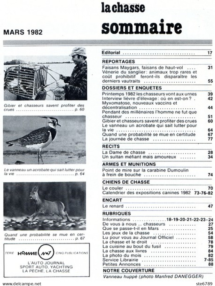 La Revue Nationale De LA CHASSE N° 414 Mars 1982 Vanneaux , Faisans Maygars - Jagen En Vissen