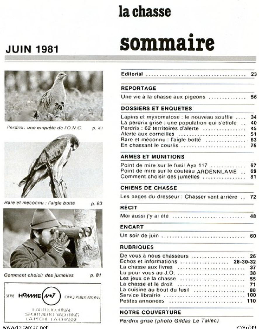 La Revue Nationale De LA CHASSE N° 405 Juin 1981 La Perdrix , Aigle Botté - Hunting & Fishing
