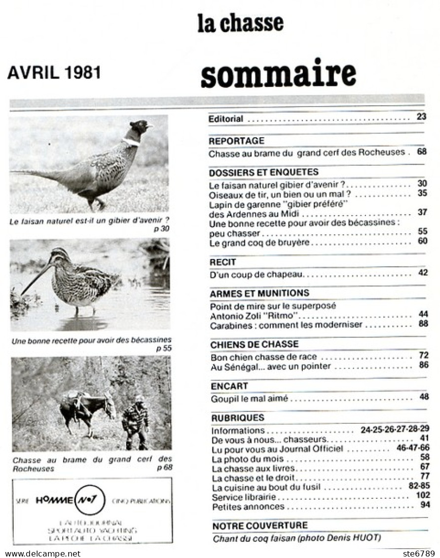 La Revue Nationale De LA CHASSE N° 403 Avril 1981 Faisan , Lapin De Garenne , Grand Coq De Bruyere - Hunting & Fishing