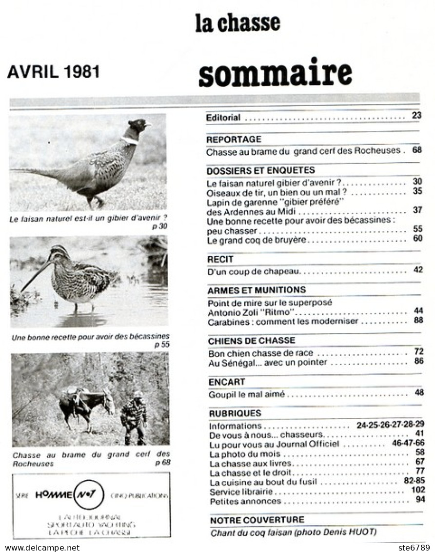 La Revue Nationale De LA CHASSE N° 403 Avril 1981 Faisan , Lapin De Garenne , Grand Coq De Bruyere - Caza & Pezca