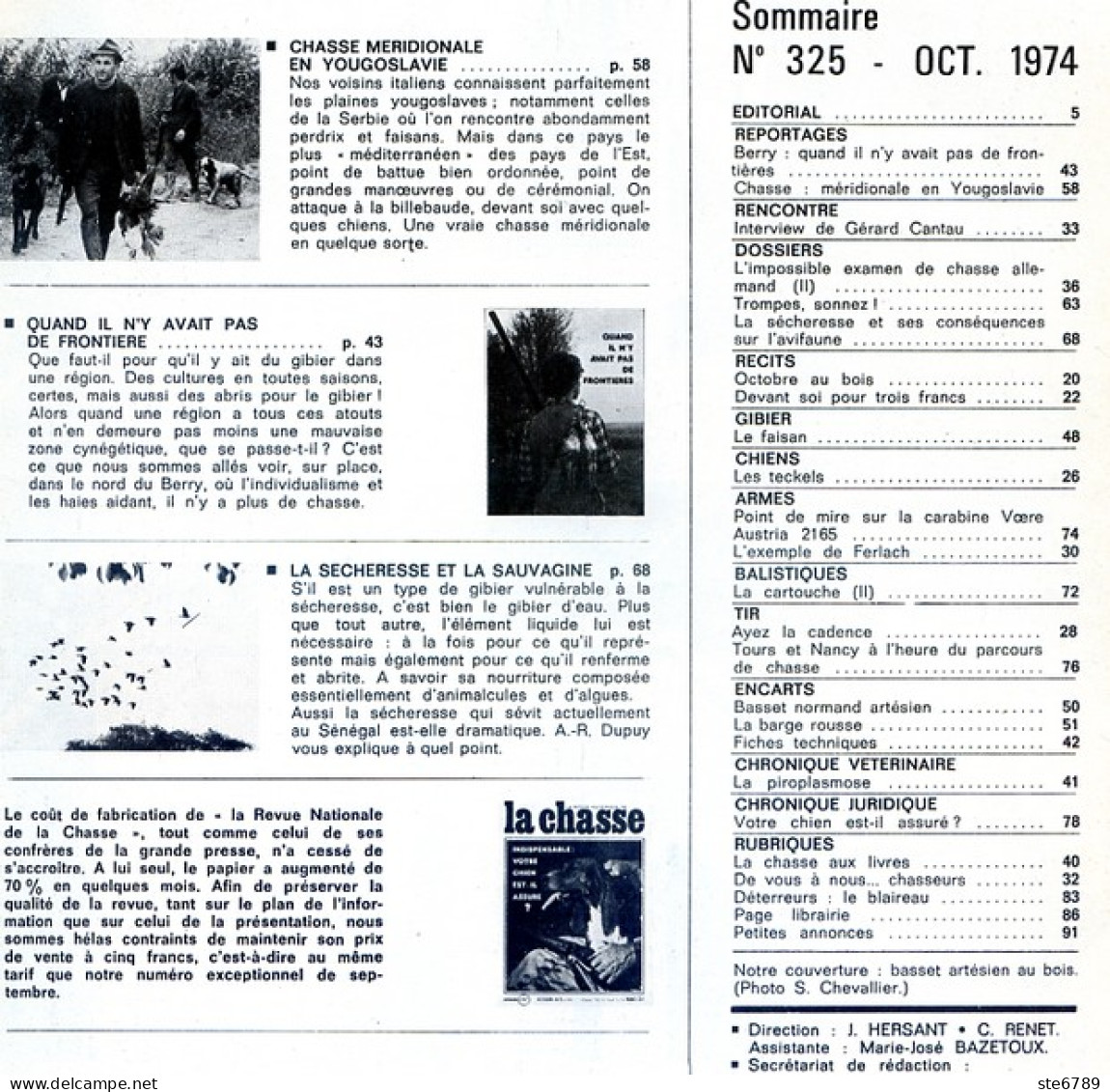 La Revue Nationale De LA CHASSE N° 325 Octobre 1974 Berry , Chasse Meridionale Yougoslavie , Faisan , Armes , Tir - Fischen + Jagen