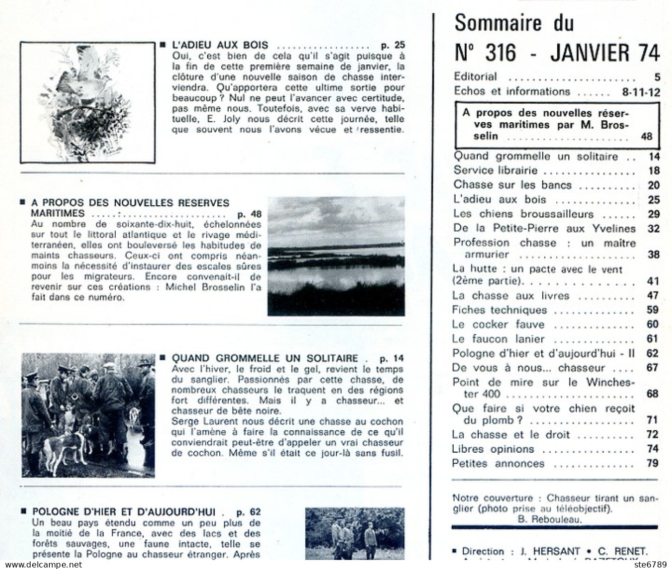 La Revue Nationale De LA CHASSE N° 316 Janvier 1974 Le Sanglier , Nouvelles Réserves Maritimes - Hunting & Fishing