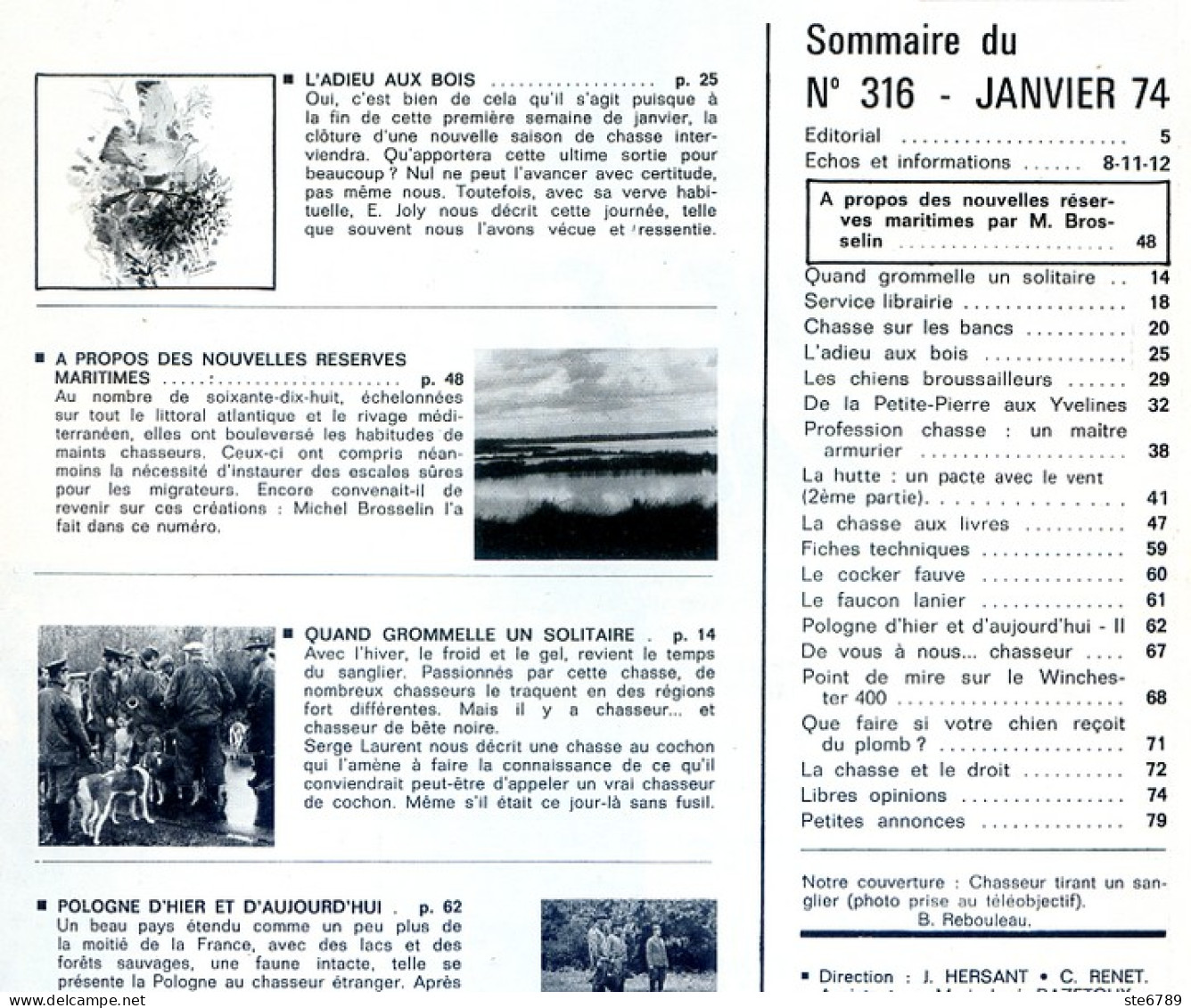 La Revue Nationale De LA CHASSE N° 316 Janvier 1974 Le Sanglier , Nouvelles Réserves Maritimes - Caza & Pezca