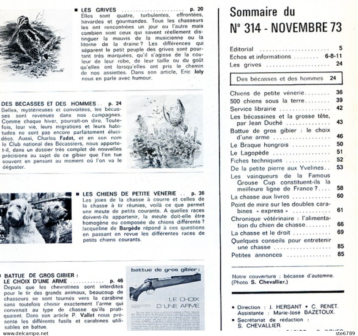 La Revue Nationale De LA CHASSE N° 314 Novembre 1973 La Bécasse , Les Grives , Chiens De Petite Venerie , - Chasse & Pêche