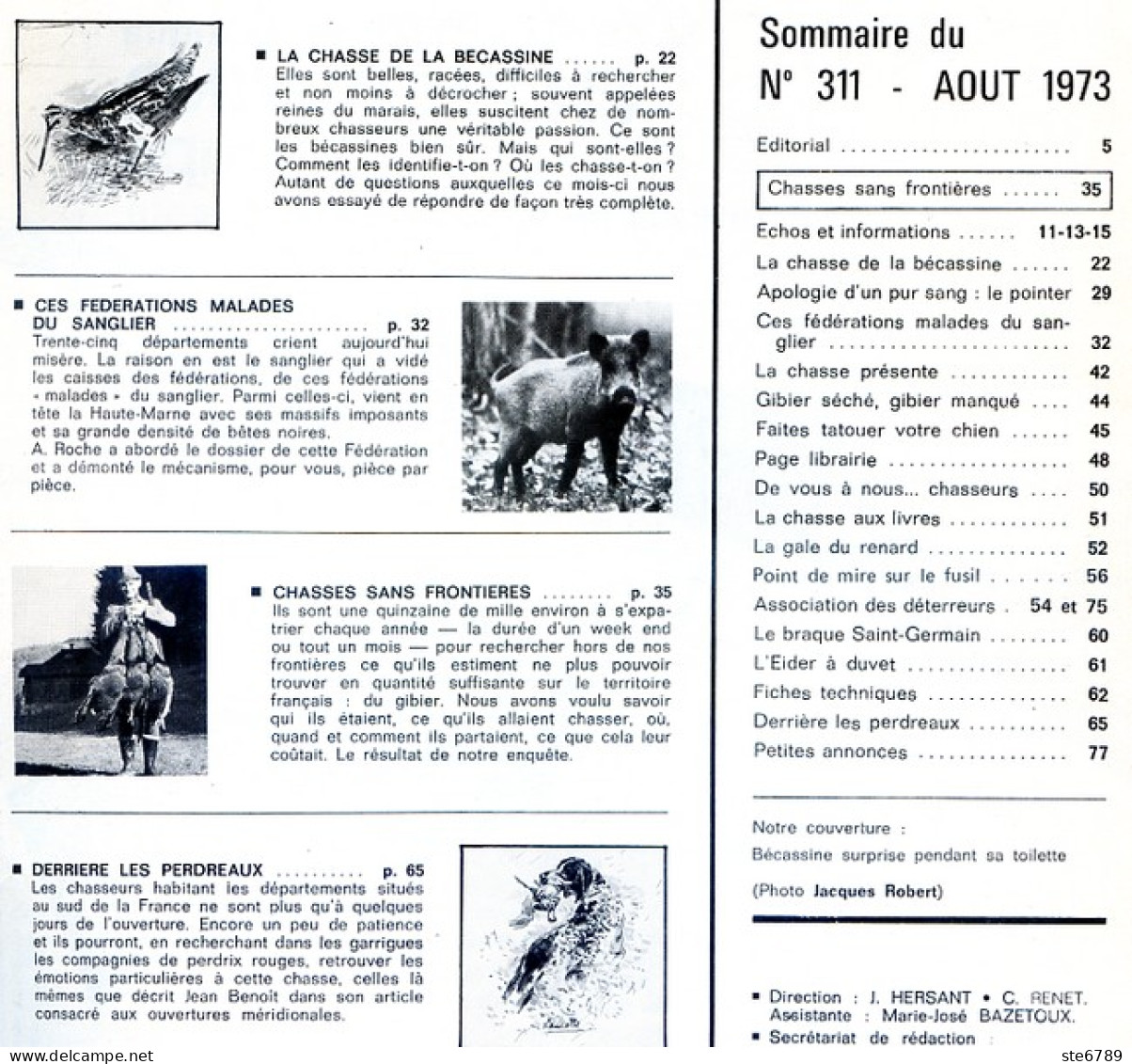 La Revue Nationale De LA CHASSE N° 311 Aout 1973 Chasse De La Bécassine , - Chasse & Pêche