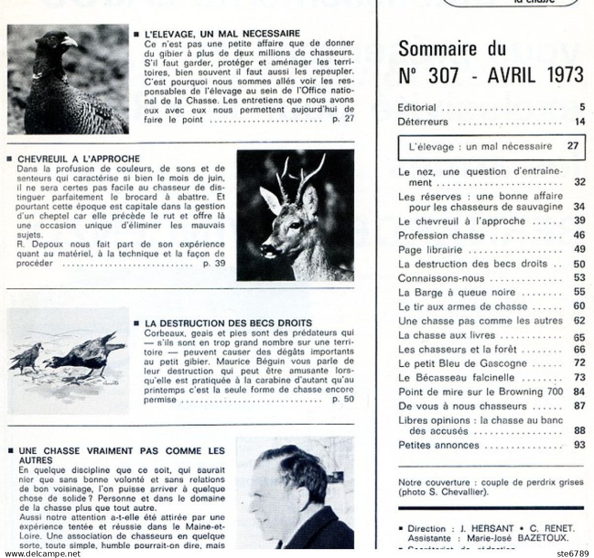 La Revue Nationale De LA CHASSE N° 307 Avril 1973 Elevage , Chevreuil à L'approche , Destruction Becs Droits , - Caza & Pezca