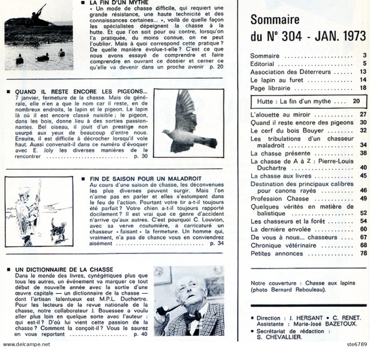 La Revue Nationale De LA CHASSE N° 304 Janvier 1973 Lapin Au Furet , Le Hutte Fin D'un Mythe  , - Fischen + Jagen