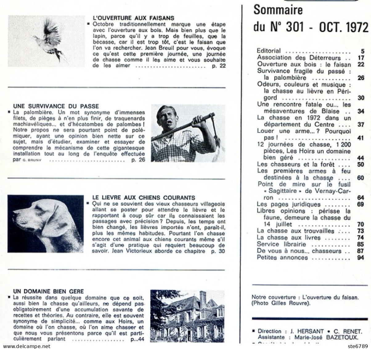 La Revue Nationale De LA CHASSE N° 301 Octobre 1972 Faisan Au Bois , Lievre Au Chien Courant , Chasse Les Hoirs - Fischen + Jagen