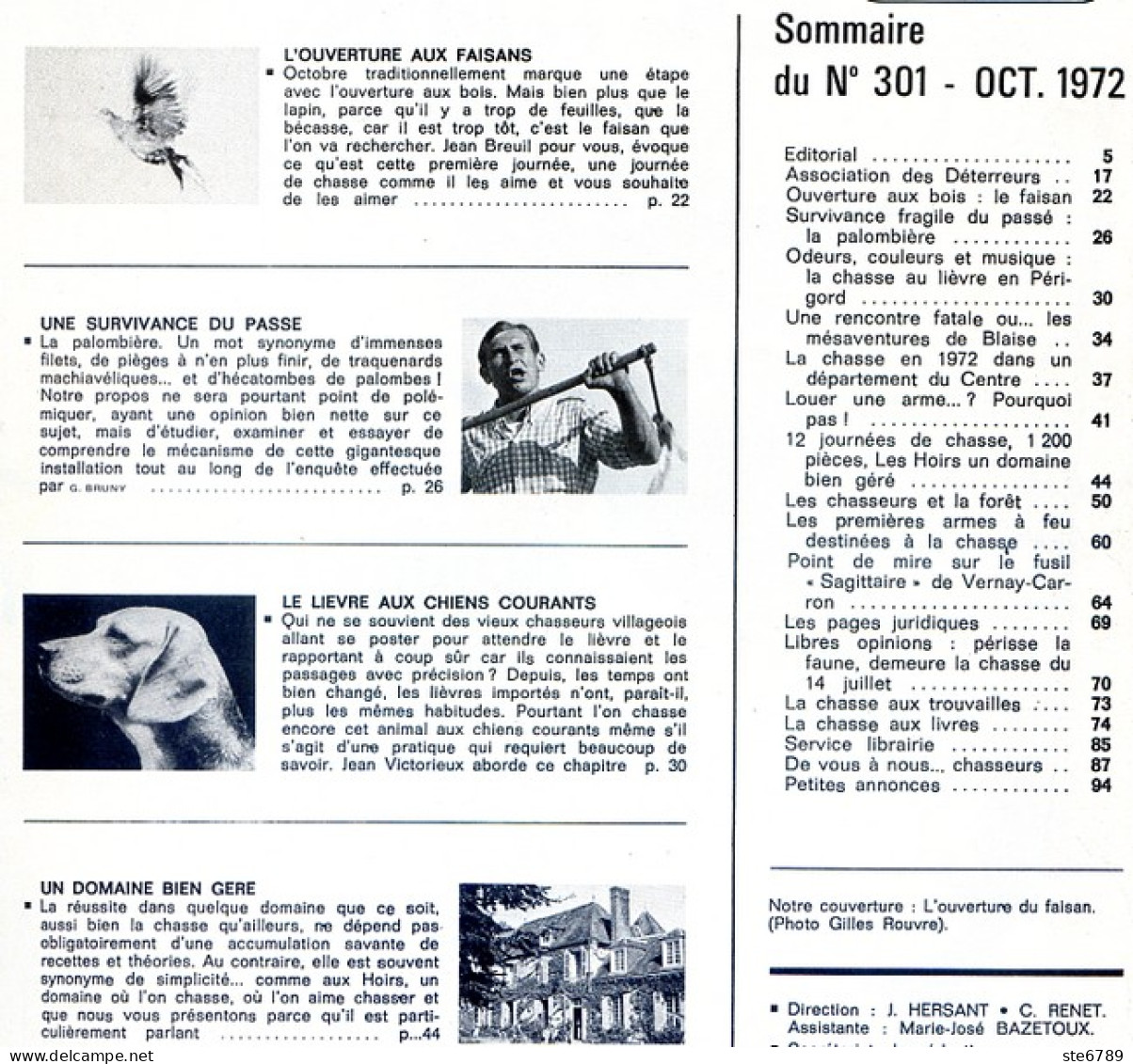 La Revue Nationale De LA CHASSE N° 301 Octobre 1972 Faisan Au Bois , Lievre Au Chien Courant , Chasse Les Hoirs - Caza & Pezca