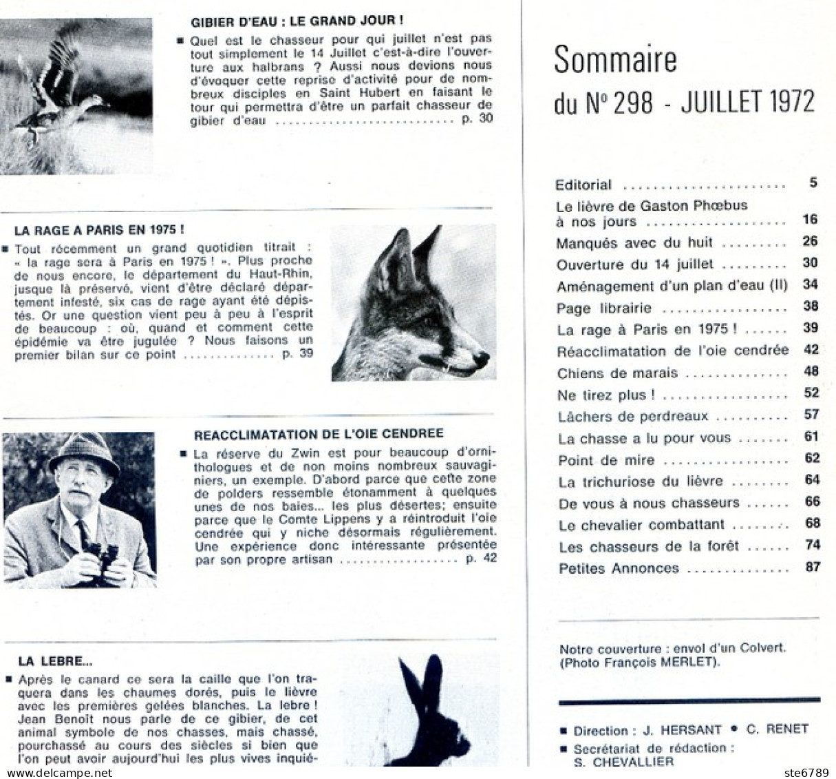 La Revue Nationale De LA CHASSE N° 298 Juillet 1972 Oie Cendrée , La Lebre Lievre , Rage A Paris 1975 , - Jagen En Vissen