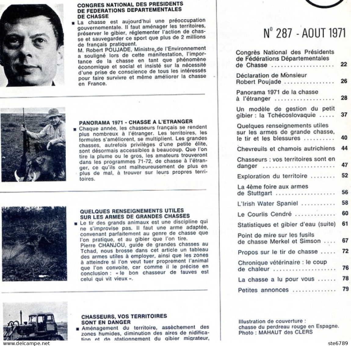 La Revue Nationale De LA CHASSE N° 287 Aout 1971  Chasse à Etranger - Jagen En Vissen