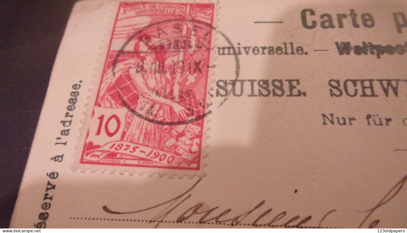 SUISSE  PRECURSEUR  BASEL  BALE TRAMWAY  VIGNETTE JUBILE UNION POSTALE UNIVERSELLE 1875 1900 - Basilea