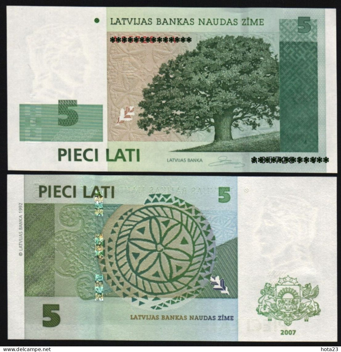 (!)  LATVIA  Lettland - 2007 -  5 LATI / LATS Oak Bank Note - UNC - Letonia