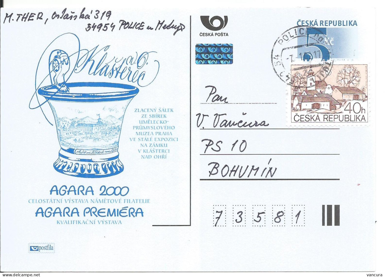 CDV A 59 Czech Republic Agara Stamp Exhibition 2000 Klösterle An Der Eger Porcelain - Porselein