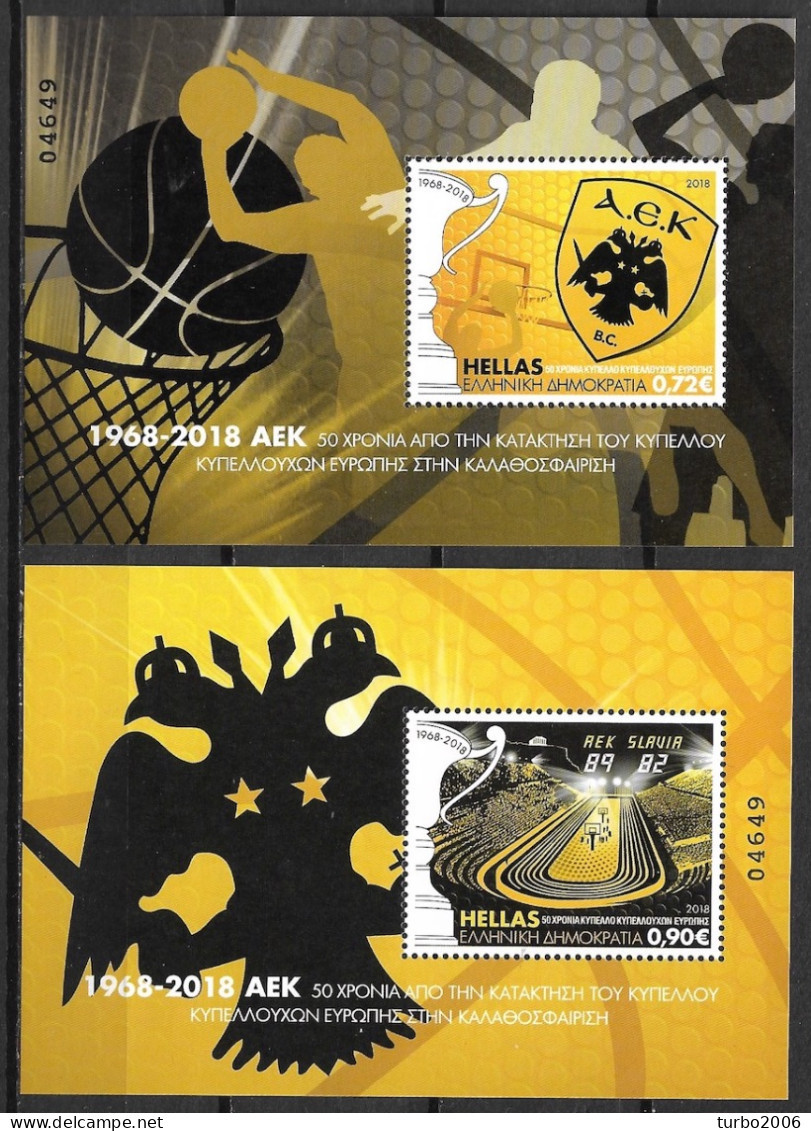 GREECE 2018 50 Years Basketball Cup Winners Set 3016 / 3017 In 2 MNH Sheets Hellas F 133 / 134 (8.000 Sets Issued) - Hojas Bloque