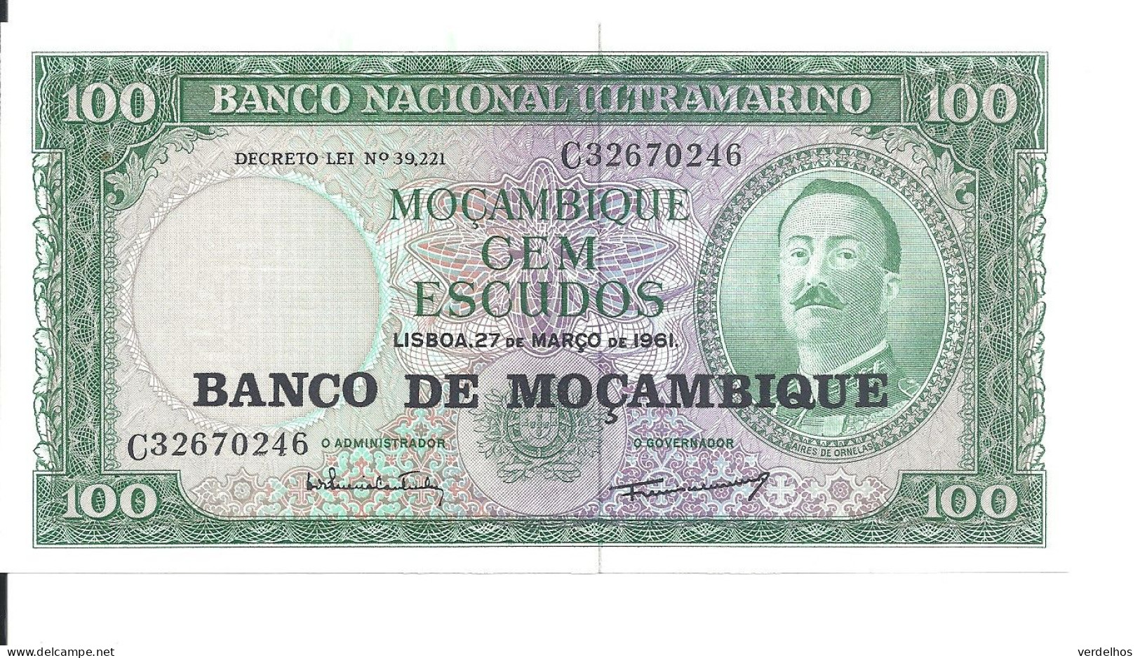 MOZAMBIQUE 100 ESCUDOS 1961 UNC P 117 - Moçambique