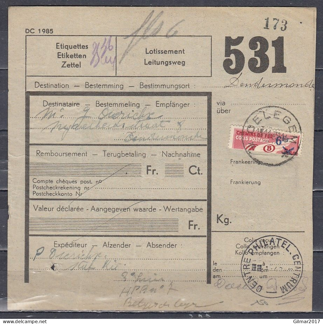 Vrachtbrief Met Sterstempel OELEGEM Gehalveerde Zegel - Documents & Fragments