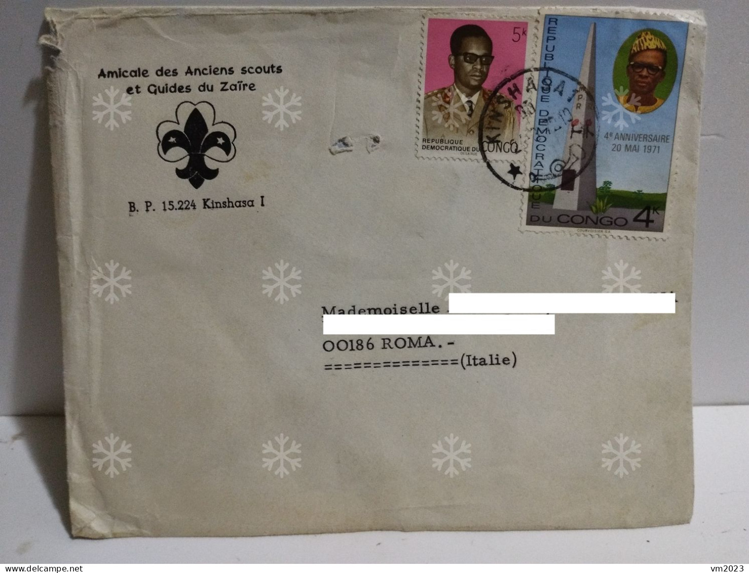 Cover AMICALE DES ANCIENS SCOUTS Et GUIDES DU ZAIRE. Congo Kinshasa 1972 To Italy Rome - Storia Postale