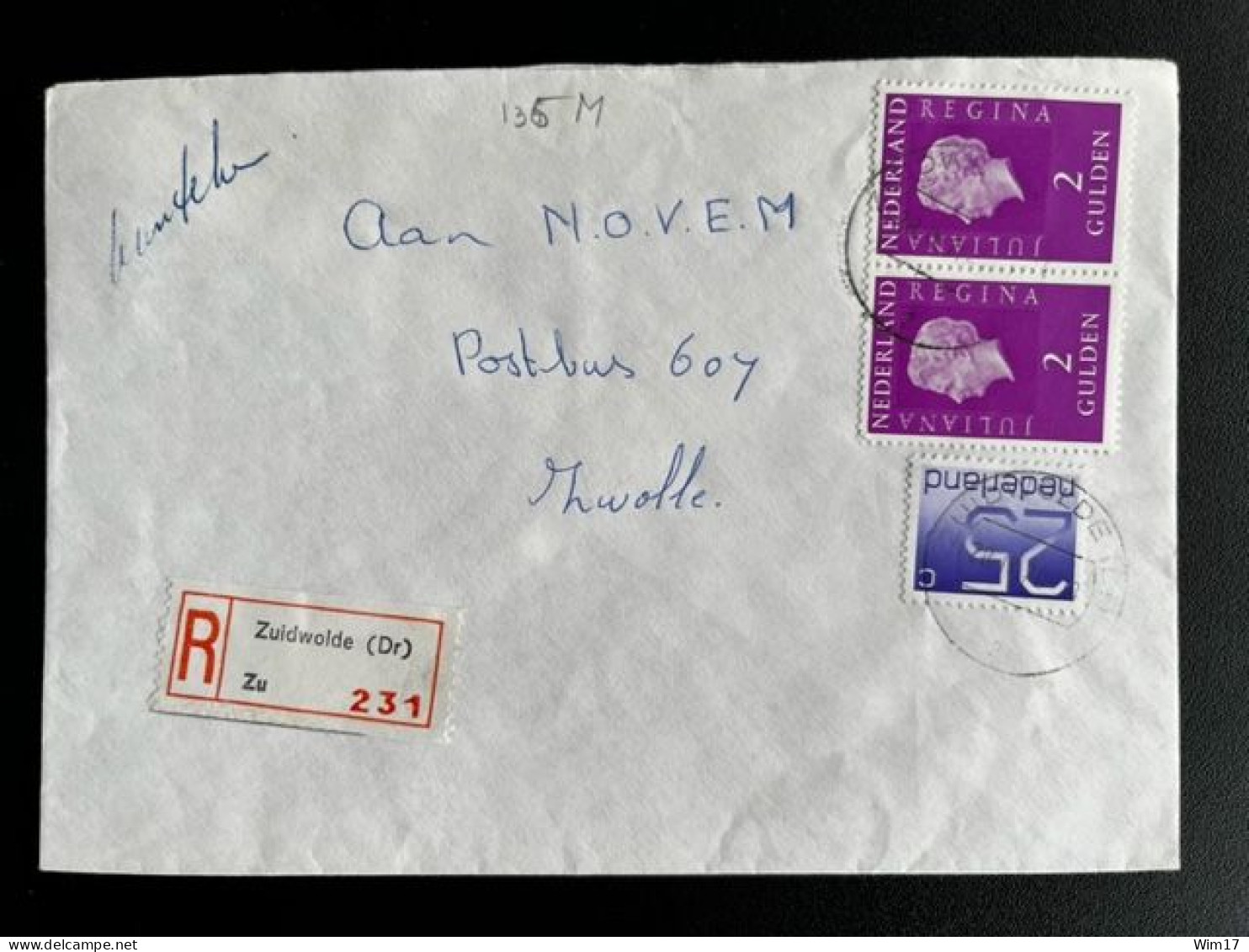 NETHERLANDS 1978 REGISTERED LETTER ZUIDWOLDE (DR) TO ZWOLLE 28-09-1978 NEDERLAND AANGETEKEND - Cartas & Documentos