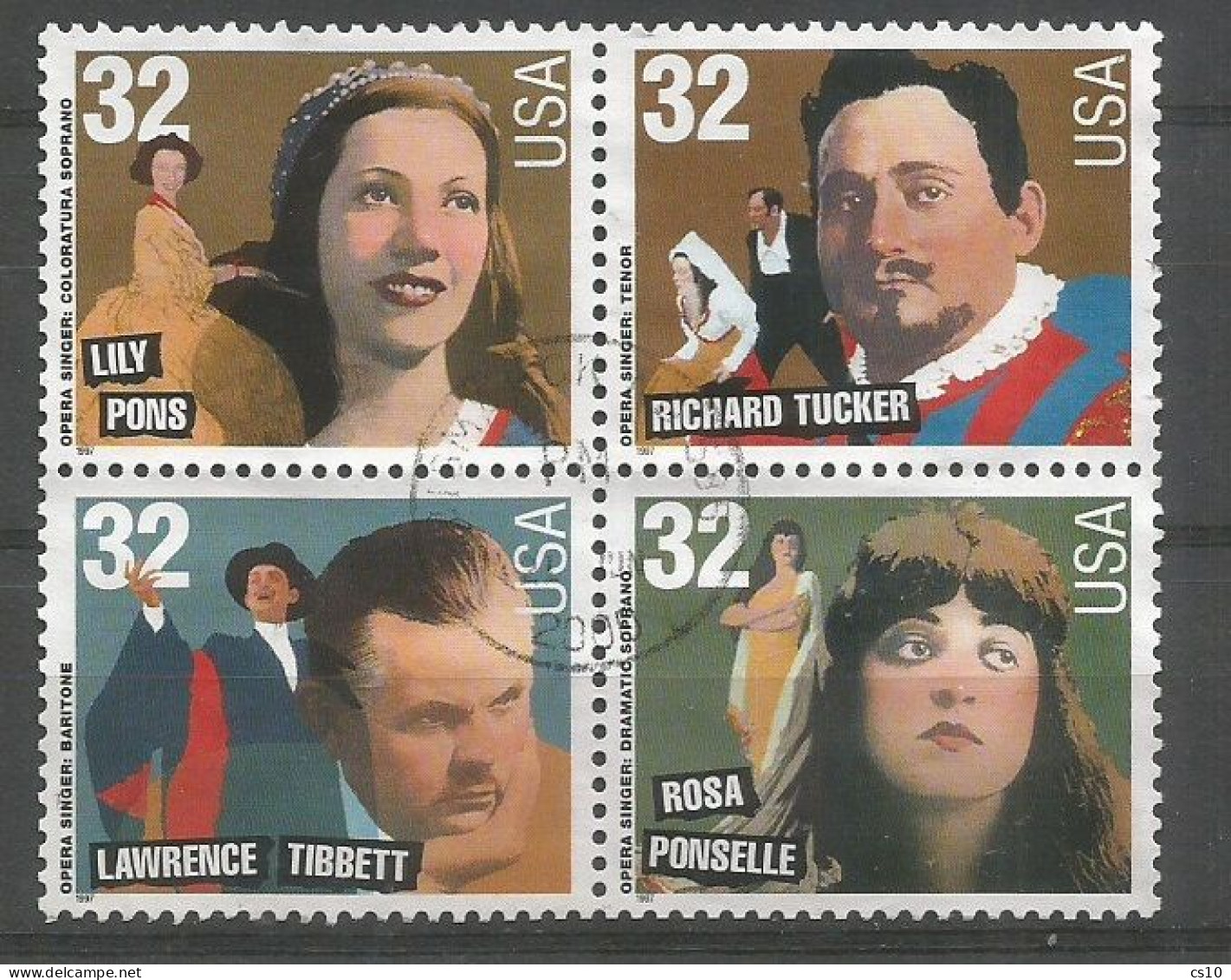 USA 1997 Opera Singers SC.# 3154/57 Cpl 4v Set In Block4 In VFU Condition - Chanteurs