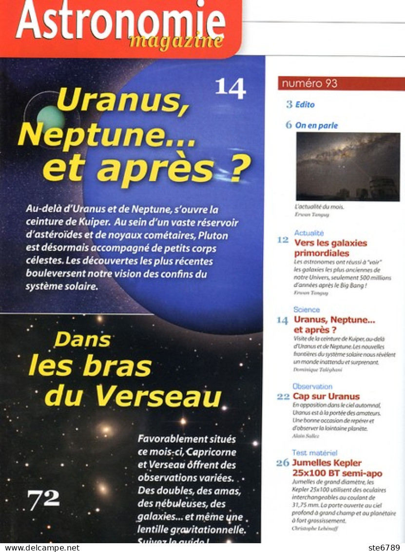 ASTRONOMIE Magazine  N° 93 Revue Des Astronomes Amateurs , Au Dela De Neptune , Déchiffrer Les Magnitudes - Ciencia