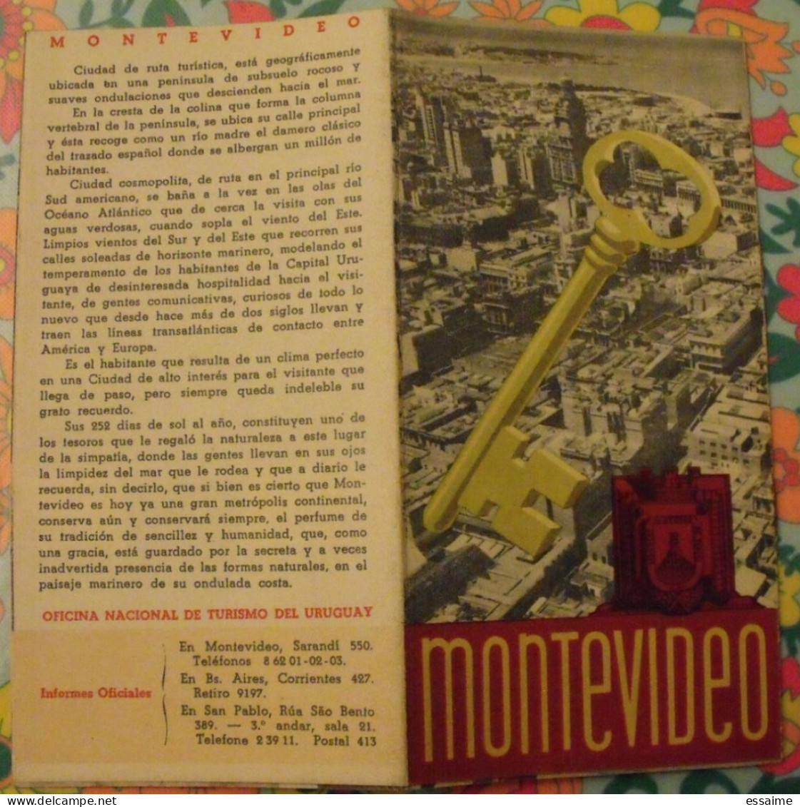 Uruguay. Plan Touristique. Montevideo.  Carte Dépliant Tourisme 1948 - Ohne Zuordnung