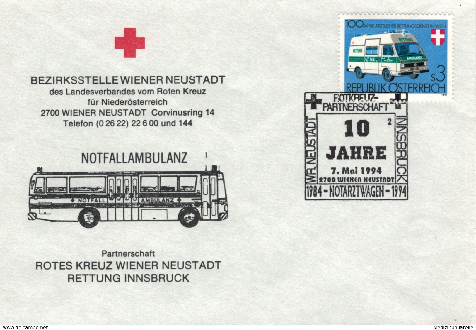 Rotes Kreuz - 2700 Wiener Neustadt 1994 Notarztwagen - Primeros Auxilios