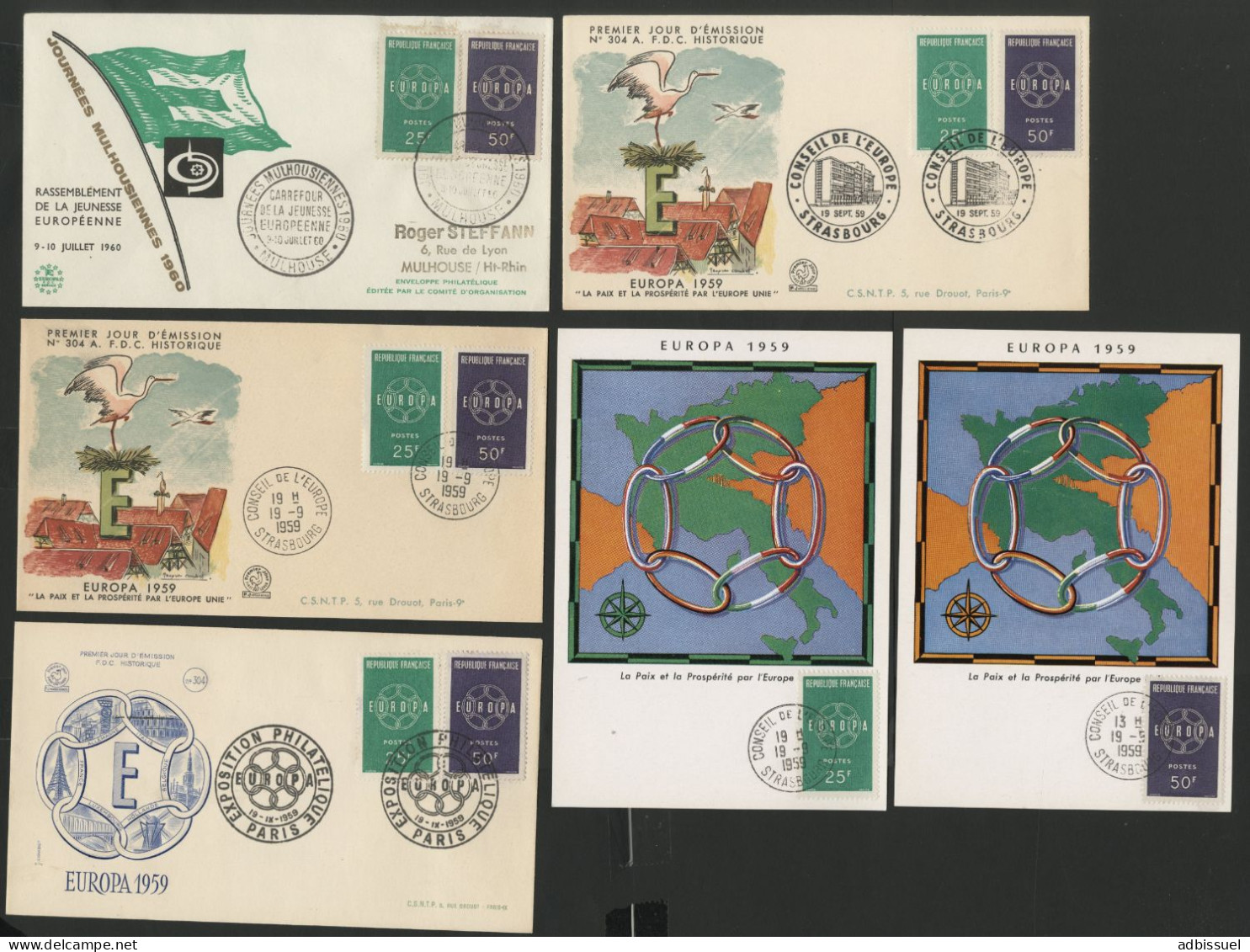 EUROPA 1959 N° 1218 + 1219 10 Plis Différents : 6 Cartes Maximum + 4 Env. Illustrées  Voir Suite - 1950-1959