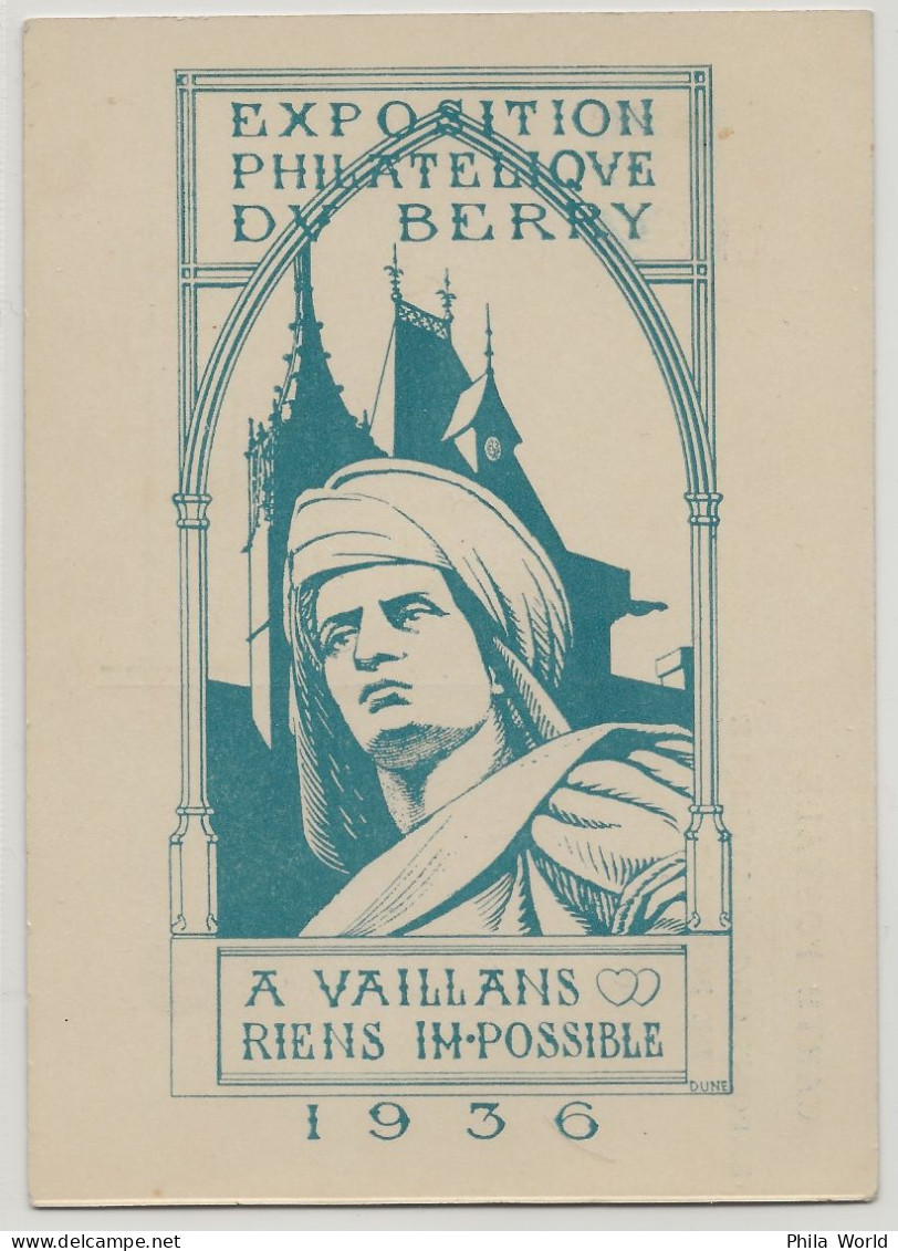 FRANCE 1936 Entier Postal 20c Semeuse Camée Exposition Philatélique BOURGES BERRY A VAILLANS Riens Impossible - Standard- Und TSC-AK (vor 1995)