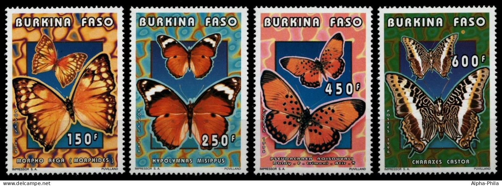 Burkina Faso 1996 - Mi-Nr. 1410-1413 A ** - MNH - Schmetterlinge / Butterflies - Burkina Faso (1984-...)