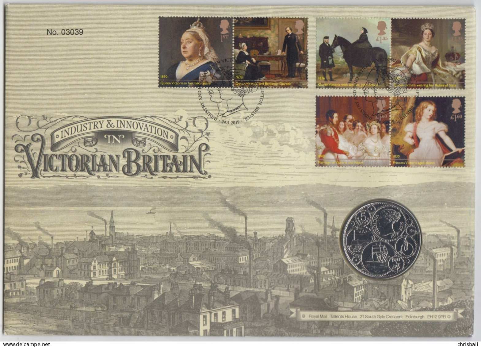 UK 2019 Queen Victoria Five Pound  - UNC Coin On Victorian Britain FDC - 50 Pence