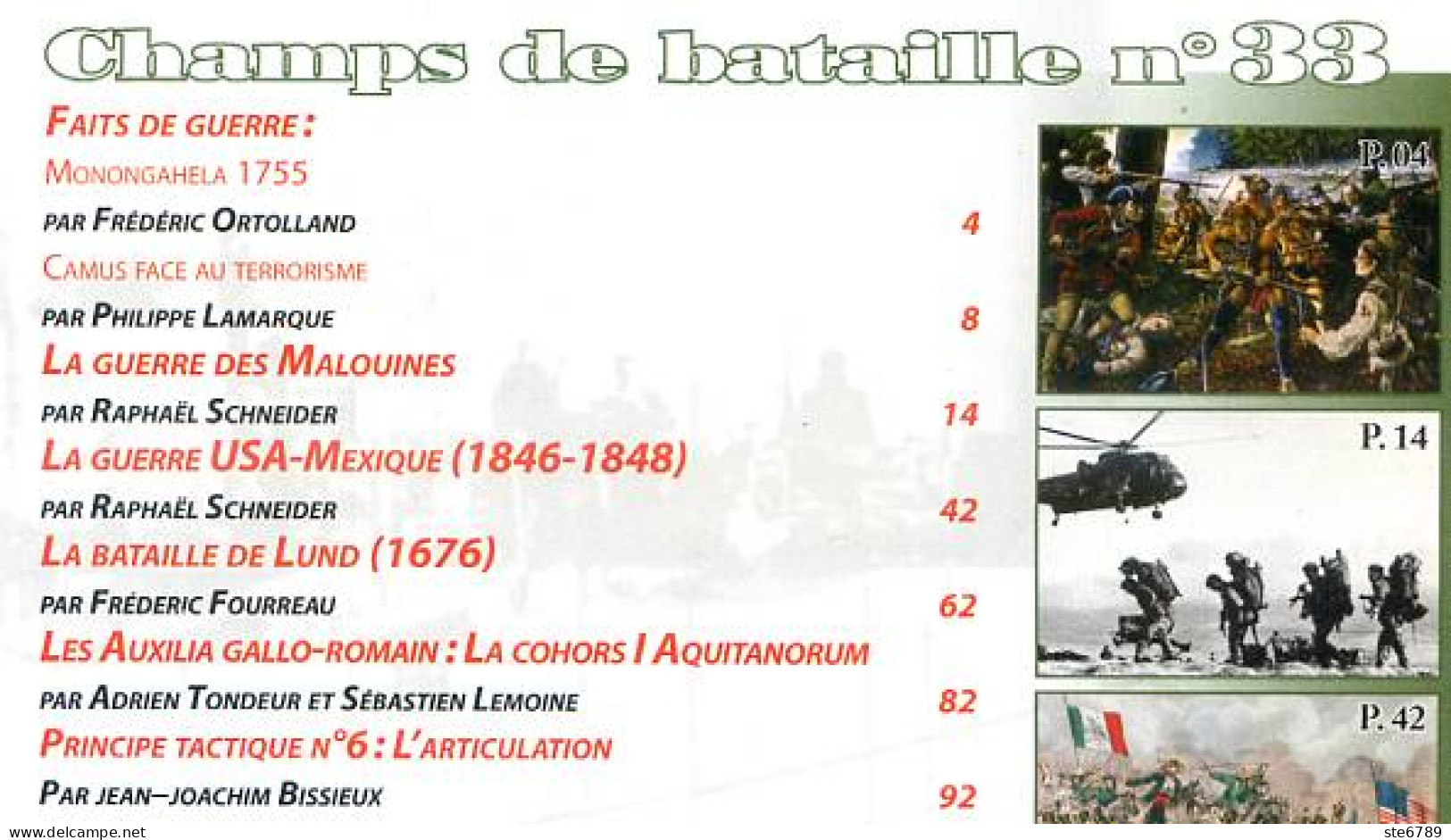 Champs De Bataille 33 Guerre Malouines , Guerre USA Mexique , Bataille De Lund , Auxiliaires Armée Romaine Militaria - Français