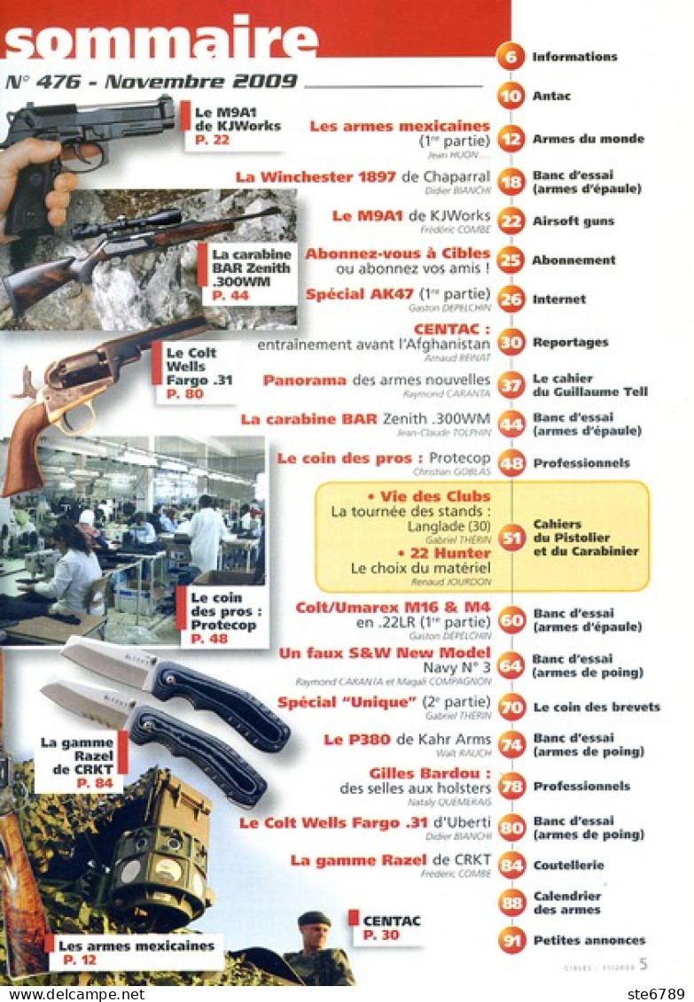 CIBLES N° 476 Revue Armes Et Tir Winchester 1897 , P380 , Colt Umarex M16 M4 , M9A1 - Französisch