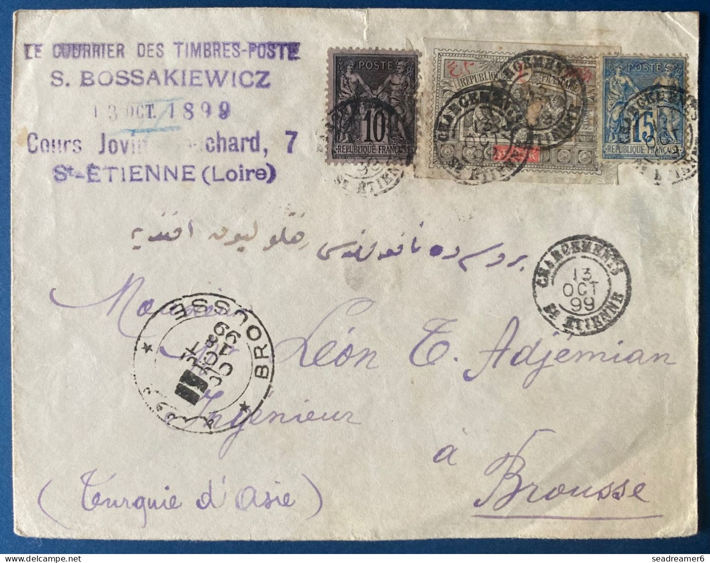 Etonnante Lettre MIXTE OBOCK N°47 + Sage N°89 & 90 Tous Oblitérés Du Dateur " CHARGEMENTS / ST ETIENNE " Pour La TURQUIE - Cartas & Documentos