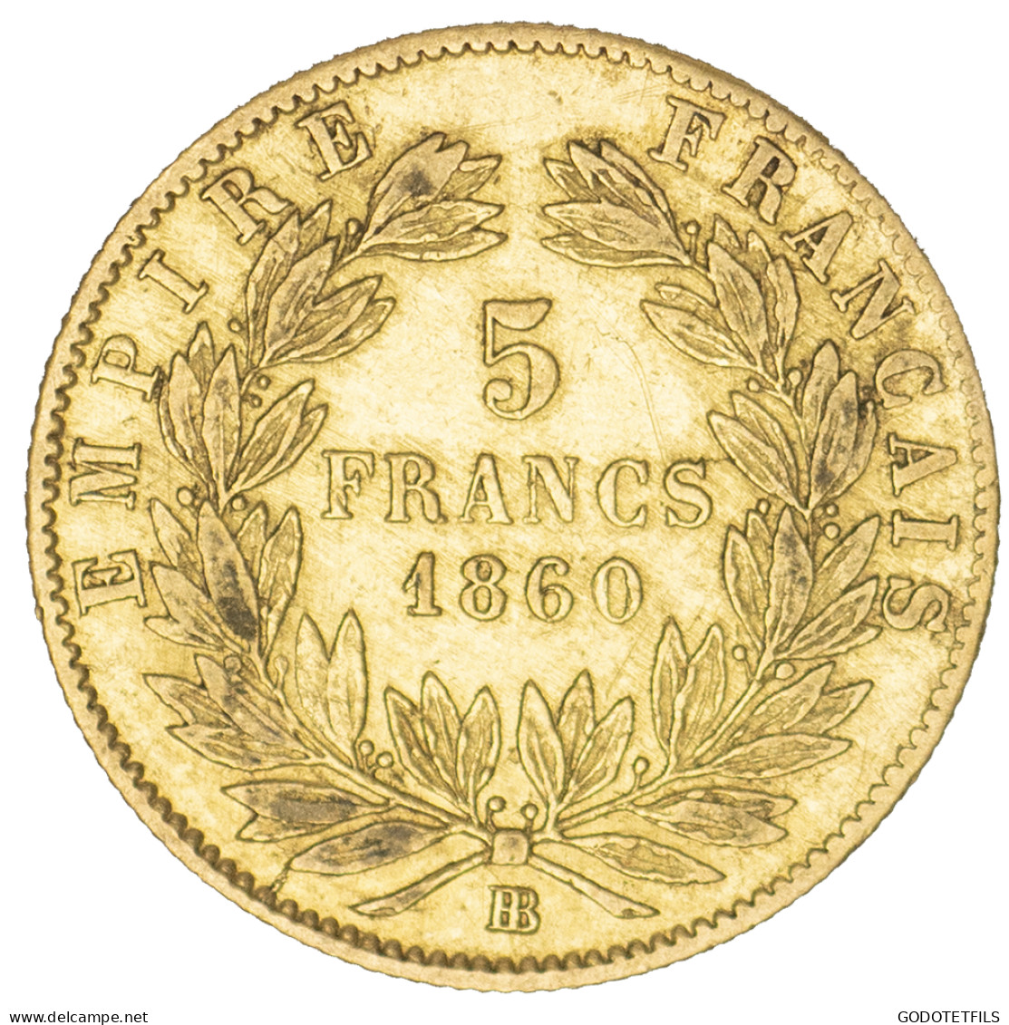Second-Empire- 5 Francs Napoléon III Tête Nue 1860 Strasbourg - 5 Francs (or)