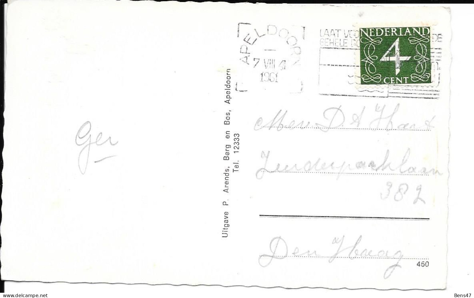 Apeldoorn Vijver Berg En Bos Gelopen 7-8-1961 - Apeldoorn