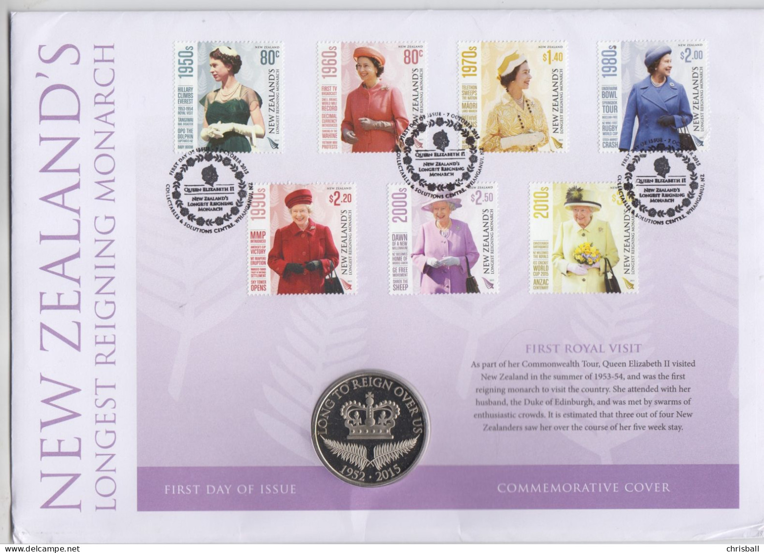 New Zealand 'Longest Reigning Monarch' Set 7 FDC With Commemorative Coin - Gibraltar