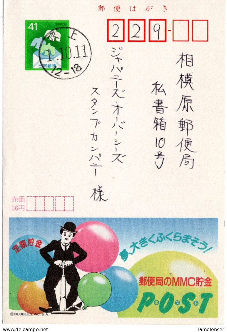 72718 - Japan - 1989 - ¥41 Reklame-GAKte "Postsparen / Charlie Chaplin" FUKIAGE -> Sagamihara - Alimentation