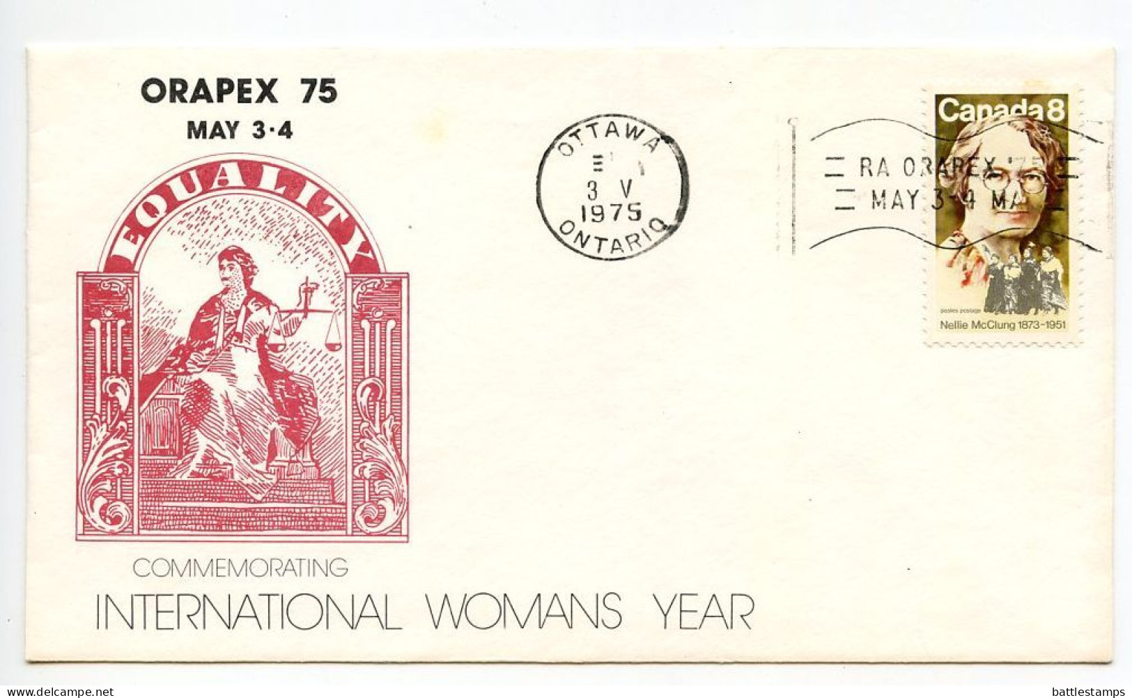 Canada 1975 Commemorative Cover - ORAPEC 75 Philatelic Exhibition - International Womans Year, Scott 622 - Enveloppes Commémoratives